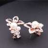 Crystal Rhinestone Pearl Flower Grape Stud Earrings High Quality ,18K Rose Gold Plated