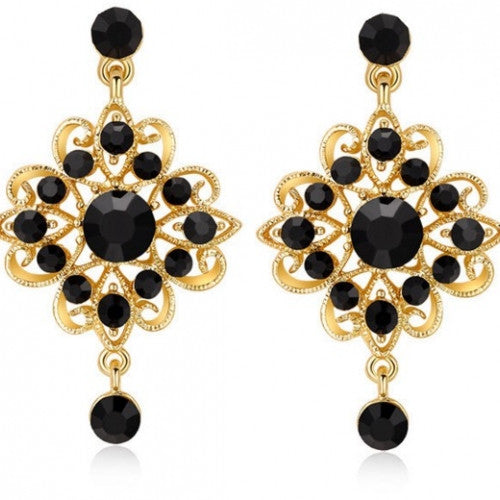 Earrings Gold Plated Black Rhinestone For Women Jewelry Fashion New Korean Drop