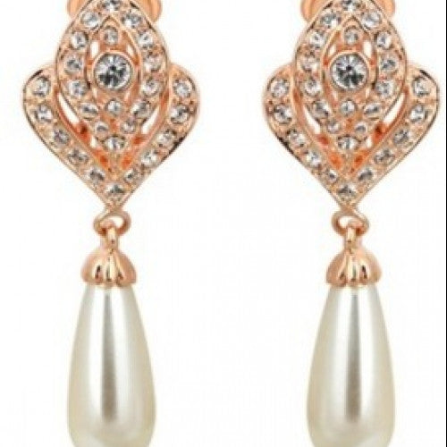 18K Rose Gold Plated Clip Earrings, Grace Pearl Earrings For Women