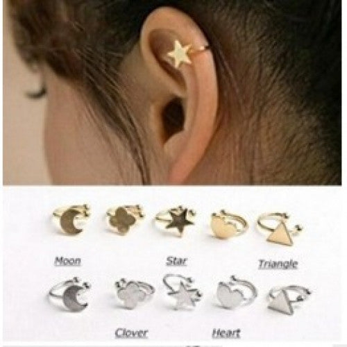 Fashion Star Moon Heart Clip Stud Earring