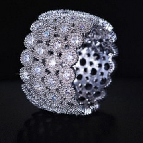 Micro CZ Half Round Inlaid Band Ring White Gold Plated Jewelry For Women